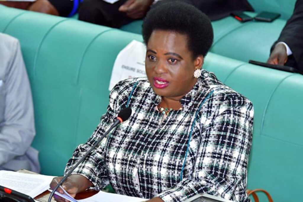 The Minister for Gender, Labour and Social Development, Ms Betty Amongi, makes a presentation at Parliament on January 19, 2023. (Source: Monitor.co.ug)